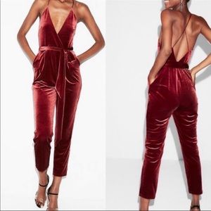 Express Wine red velvet jumpsuit, 4